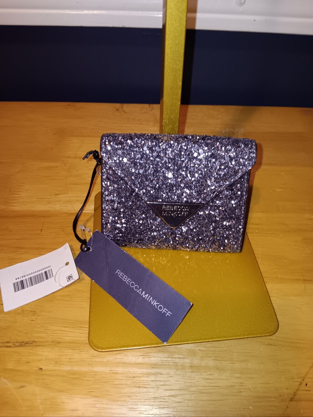 Rebecca Minkoff Silver Glitter Envelope Crossbody Wallet